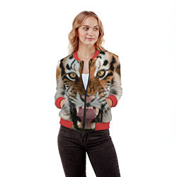 Бомбер женский Свирепый тигр, цвет: 3D-красный — фото 2