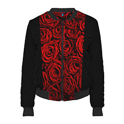 Бомбер женский Унисекс / Красные розы, цвет: 3D-черный