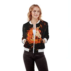 Бомбер женский Огненный единорог, цвет: 3D-белый — фото 2