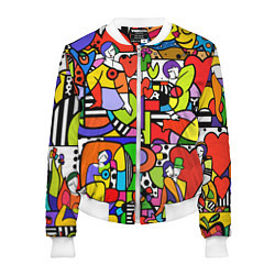 Бомбер женский Romero Britto - love collage, цвет: 3D-белый