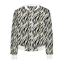 Бомбер женский Тигровый полосатый узор-черные, бежевые полосы на, цвет: 3D-белый