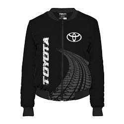 Бомбер женский Toyota speed на темном фоне со следами шин: надпис, цвет: 3D-черный