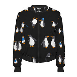 Бомбер женский Веселая семья пингвинов, цвет: 3D-черный