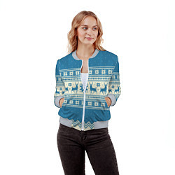 Бомбер женский Sweater with deer on a blue background, цвет: 3D-меланж — фото 2