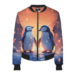 Бомбер женский Романтичная пара пингвинов, цвет: 3D-черный