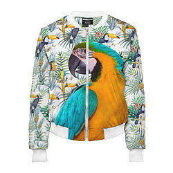 Бомбер женский Летний попугай, цвет: 3D-белый