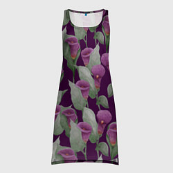 Туника женская Фиолетовые каллы на темно фиолетовом фоне, цвет: 3D-принт