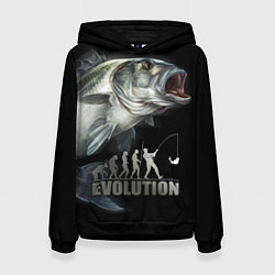 Толстовка-худи женская Эволюция рыбалки, цвет: 3D-черный