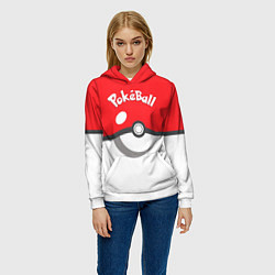Толстовка-худи женская Покеболл - Покемоны, цвет: 3D-белый — фото 2