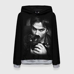 Толстовка-худи женская Деймон Сальваторе с котом, цвет: 3D-меланж