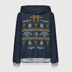 Толстовка-худи женская Новогодний свитер Чужой, цвет: 3D-меланж