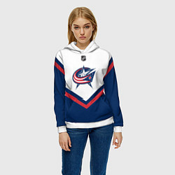 Толстовка-худи женская NHL: Columbus Blue Jackets, цвет: 3D-белый — фото 2