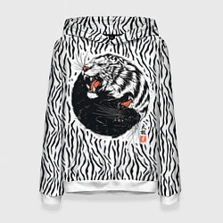 Толстовка-худи женская Yin Yang Tigers, цвет: 3D-белый