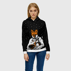 Толстовка-худи женская Лис космонавт, цвет: 3D-белый — фото 2