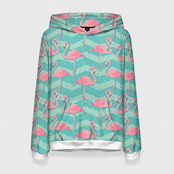 Толстовка-худи женская Flamingo Pattern, цвет: 3D-белый