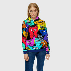 Толстовка-худи женская Кошачьи мордочки, цвет: 3D-синий — фото 2
