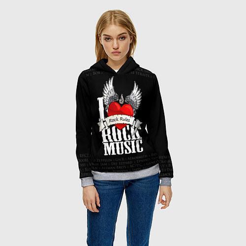 Женская толстовка I Love Rock Music / 3D-Меланж – фото 3