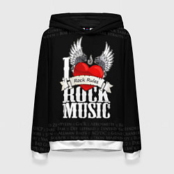 Толстовка-худи женская I Love Rock Music, цвет: 3D-белый