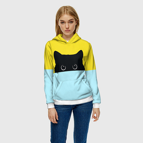 Женская толстовка Черный кот выглядывает / 3D-Белый – фото 3