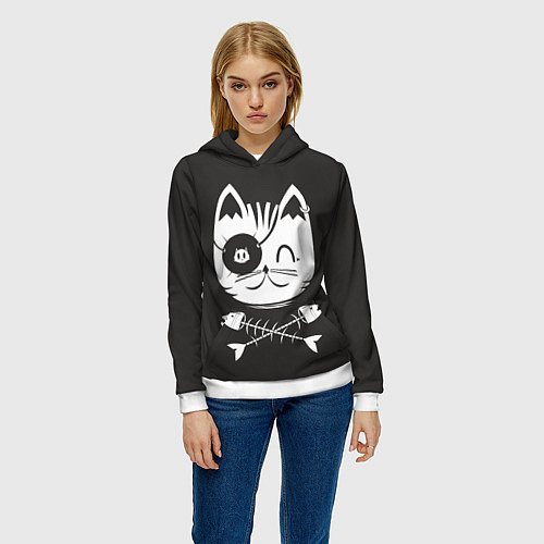 Женская толстовка Кот пират / 3D-Белый – фото 3