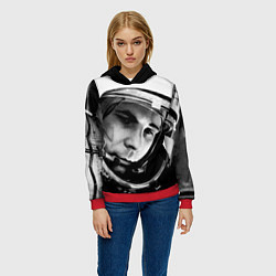 Толстовка-худи женская Гагарин космонавт, цвет: 3D-красный — фото 2