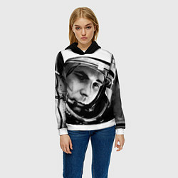 Толстовка-худи женская Гагарин космонавт, цвет: 3D-белый — фото 2
