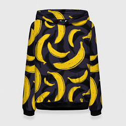 Толстовка-худи женская Бананы, цвет: 3D-черный
