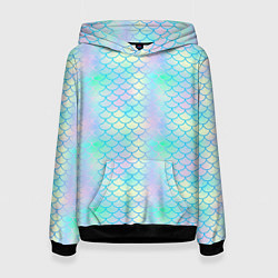 Толстовка-худи женская Голубая чешуя, цвет: 3D-черный
