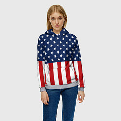 Толстовка-худи женская Флаг США, цвет: 3D-меланж — фото 2