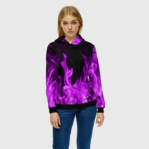 Женская толстовка Фиолетовый огонь / 3D-Черный – фото 3