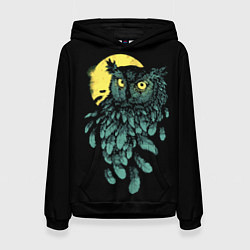 Толстовка-худи женская Филин - светящиеся глаза, цвет: 3D-черный