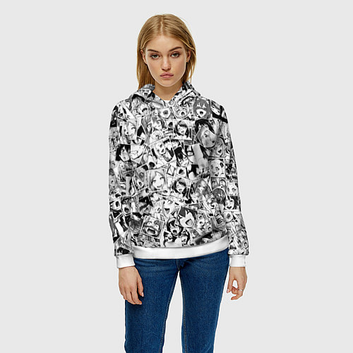 Женская толстовка Ahegao: Black & White / 3D-Белый – фото 3