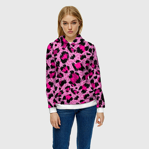 Женская толстовка Розовый леопард / 3D-Белый – фото 3