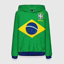 Толстовка-худи женская Сборная Бразилии: зеленая, цвет: 3D-синий