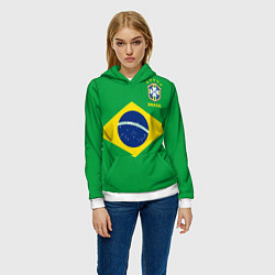 Толстовка-худи женская Сборная Бразилии: зеленая, цвет: 3D-белый — фото 2