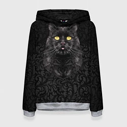 Толстовка-худи женская Чёрный котик, цвет: 3D-меланж