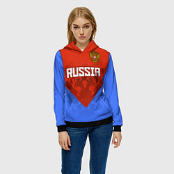Толстовка-худи женская Russia Red & Blue, цвет: 3D-черный — фото 2