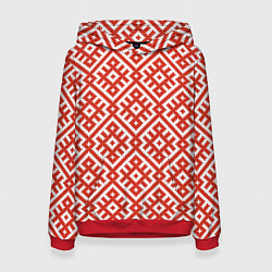 Толстовка-худи женская Обережная вышивка, цвет: 3D-красный