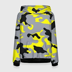Толстовка-худи женская Yellow & Grey Camouflage, цвет: 3D-черный