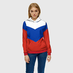 Толстовка-худи женская Российский триколор, цвет: 3D-красный — фото 2