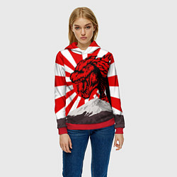 Толстовка-худи женская Japanese Godzilla, цвет: 3D-красный — фото 2