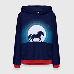 Толстовка-худи женская Лошадь под луной, цвет: 3D-красный