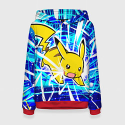 Толстовка-худи женская Пикачу бежит с молниями, цвет: 3D-красный