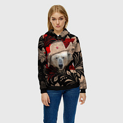 Толстовка-худи женская Медведь в ушанке, цвет: 3D-черный — фото 2