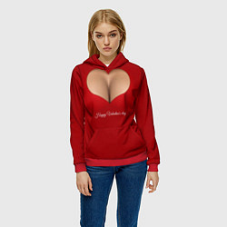 Толстовка-худи женская Happy Valentines Day - декольте, цвет: 3D-красный — фото 2