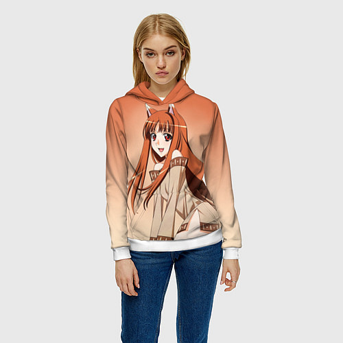 Женская толстовка Милая аниме девочка-оборотень - Волчица и пряности / 3D-Белый – фото 3