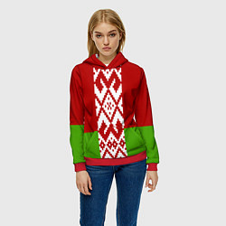 Толстовка-худи женская Беларусь флаг, цвет: 3D-красный — фото 2