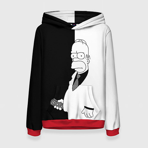 Женская толстовка Гомер Симпсон - в смокинге - black and white / 3D-Красный – фото 1