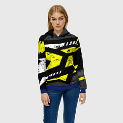 Толстовка-худи женская Black yellow abstract sport style, цвет: 3D-синий — фото 2