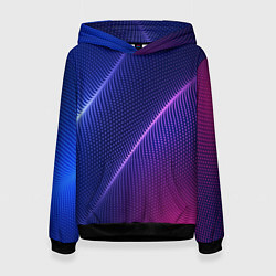 Толстовка-худи женская Фиолетово 3d волны 2020, цвет: 3D-черный